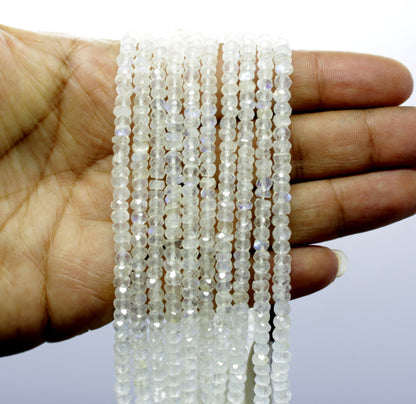 White Rainbow Faceted Rondelle Beads Natural White Rainbow Rondelle Beads Faceted White Rainbow Beads for Designer Jewelry Making Craft