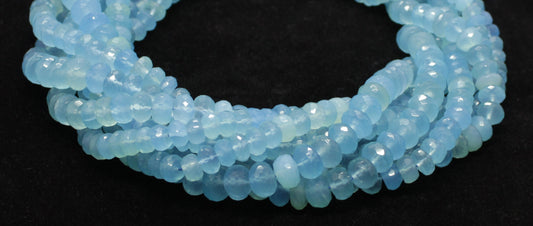 Aqua Chalcedony Faceted Rondelle Beads Natural Aqua Chalcedony Rondelle Beads Faceted Aqua Chalcedony Beads for Jewelry Making Craft