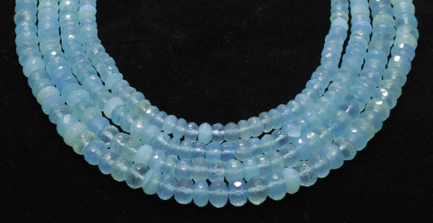 Aqua Chalcedony Faceted Rondelle Beads Natural Aqua Chalcedony Rondelle Beads Faceted Aqua Chalcedony Beads for Jewelry Making Craft