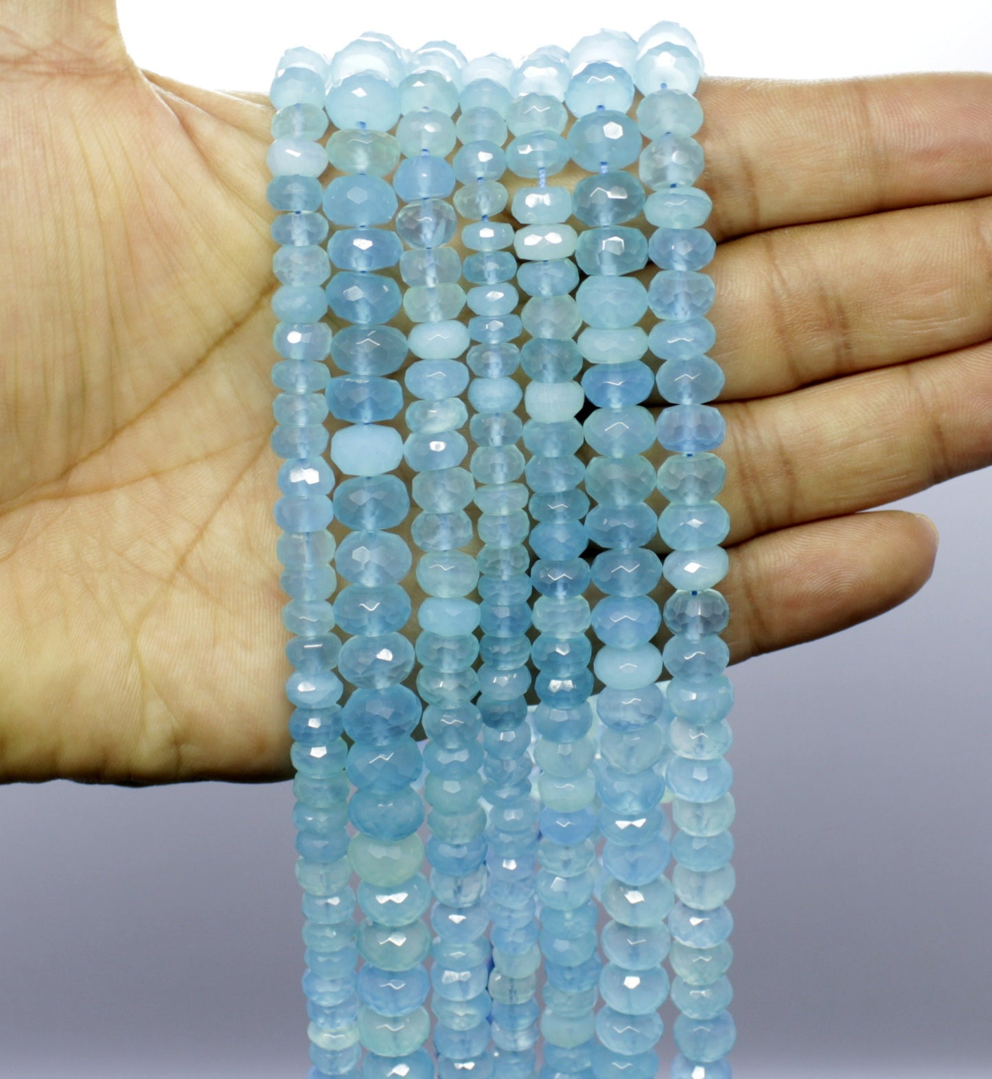 Aqua Chalcedony Faceted Rondelle Beads Natural Aqua Chalcedony Rondelle Beads Faceted Aqua Chalcedony Beads for Jewelry Making Craft