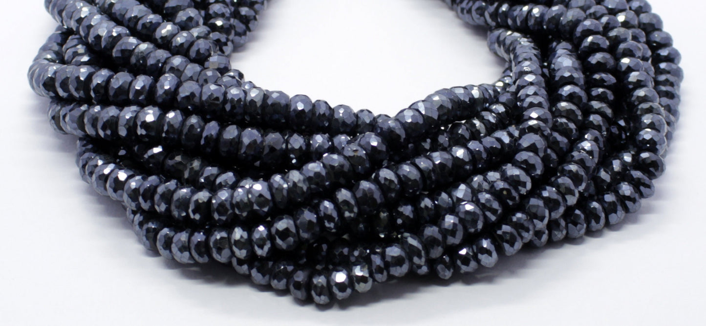 Black Spinal Faceted Rondelle Beads Coated Black Spinal Rondelle Beads Faceted Coated Natural Black Spinal Beads for Jewelry Making Craft