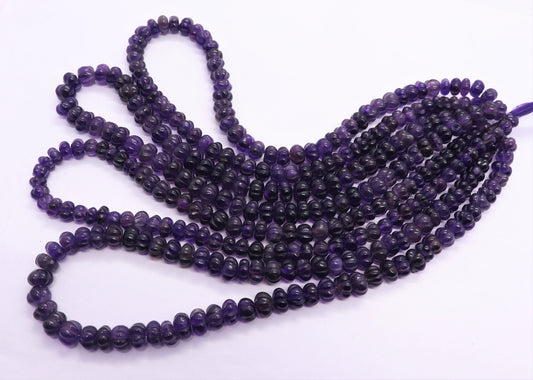 Amethyst Pumpkin Hand Carved Beads AAA+ Natural Amethyst Watermelon Curved Beads Deep Blue Amethyst Rondelle Hand Curved Beads for Jewelry