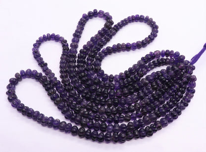 Amethyst Pumpkin Hand Carved Beads AAA+ Natural Amethyst Watermelon Curved Beads Deep Blue Amethyst Rondelle Hand Curved Beads for Jewelry