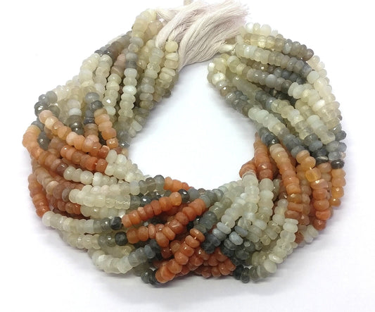 Multi Moonstone Faceted Rondelle Beads Natural Multi Moonstone 6-7 MM Rondelle Beads for Handmade Designer Jewelry Making & Bijoux Supplies