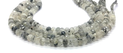 Black Rutile Faceted Rondelle Beads 7.5-8 MM Rutile Rondelle Beads Black Rutile Rondelle Beads for Jewelry Making Craft Gemstone Beads