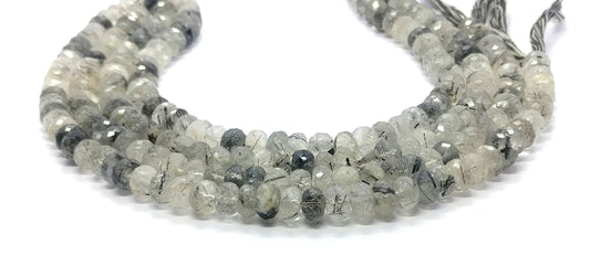 Black Rutile Faceted Rondelle Beads 7.5-8 MM Rutile Rondelle Beads Black Rutile Rondelle Beads for Jewelry Making Craft Gemstone Beads