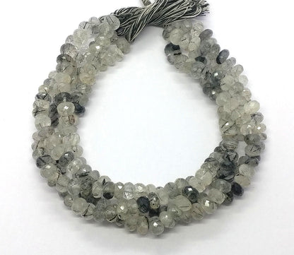 Black Rutile Faceted Rondelle Beads 7.5-8 MM Rutile Rondelle Beads Black Rutile Rondelle Beads for Jewelry Making Craft Gemstone Beads