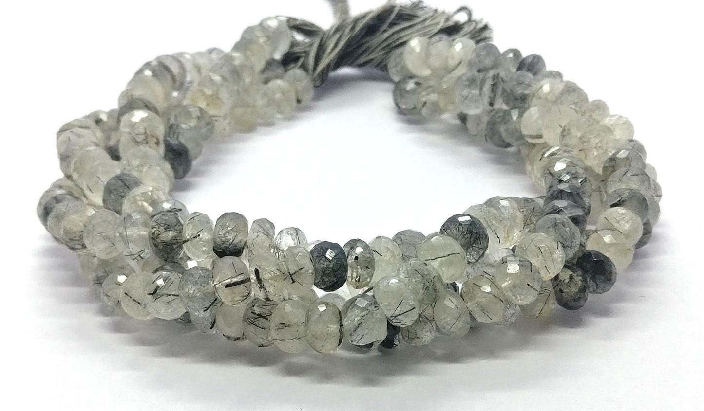 Black Rutile Faceted Rondelle Beads 7.5-8 MM Rutile Rondelle Beads Black Rutile Rondelle Beads for Jewelry Making Craft Gemstone Beads