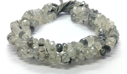 Black Rutile Faceted Rondelle Beads 7.5-8 MM Rutile Rondelle Beads Black Rutile Rondelle Beads for Jewelry Making Craft Gemstone Beads