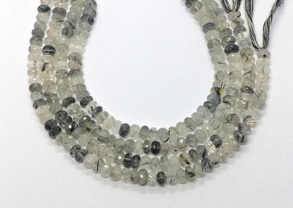 Black Rutile Faceted Rondelle Beads 7.5-8 MM Rutile Rondelle Beads Black Rutile Rondelle Beads for Jewelry Making Craft Gemstone Beads