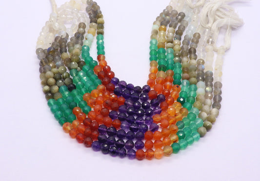 Multi Semi Precious Faceted Round Beads 5-5.5 MM Natural Rainbow, Labradorite, Cat's Eye, Green Onyx, Carnelian, Amethyst Beads for Jewlery