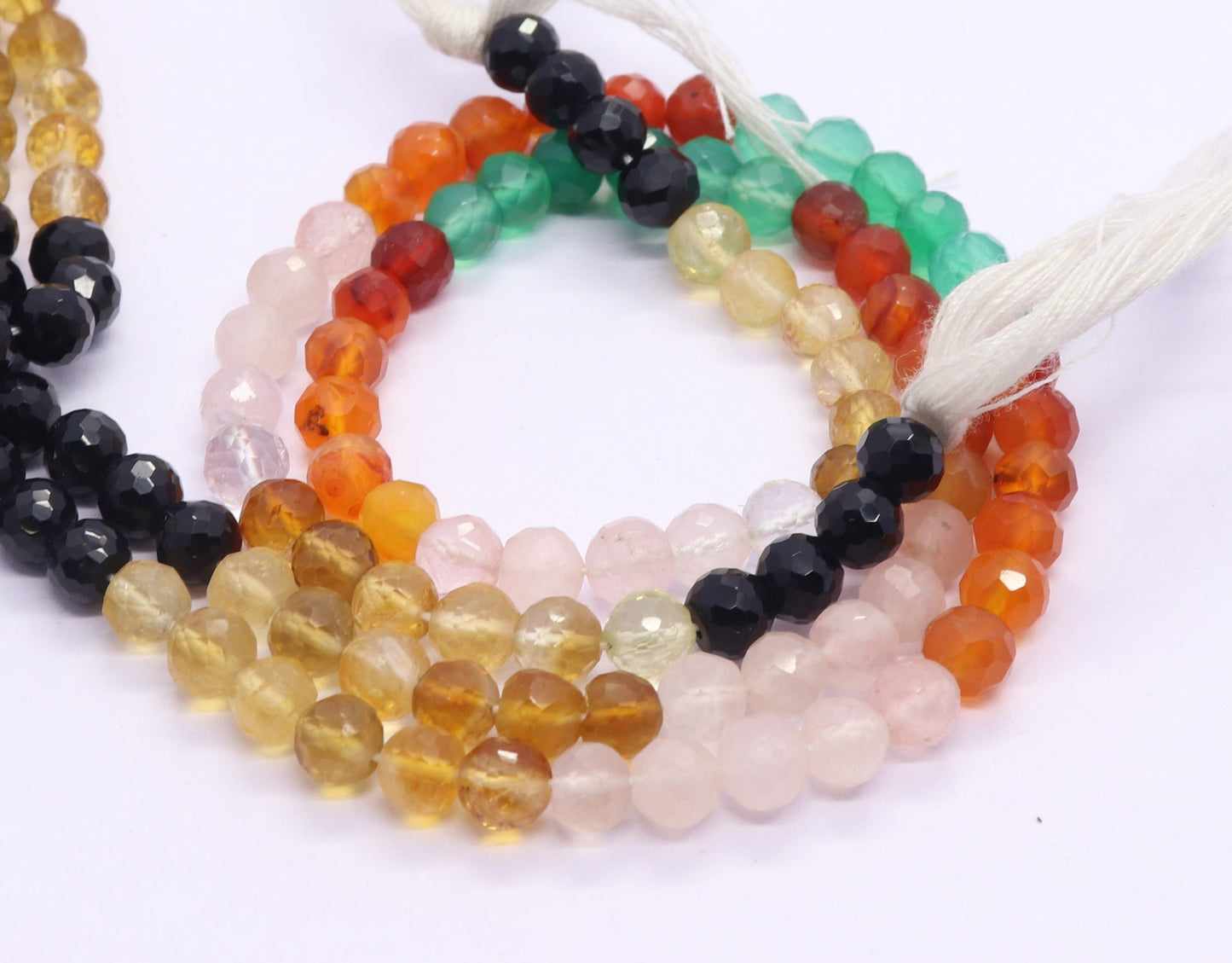 Multi Semi Precious Faceted Round Beads 5-5.5 MM Natural Black Onyx, Green Onyx, Citrine, Rose Quartz, Carnelian Beads for Designer Jewelry