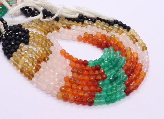 Multi Semi Precious Faceted Round Beads 5-5.5 MM Natural Black Onyx, Green Onyx, Citrine, Rose Quartz, Carnelian Beads for Designer Jewelry