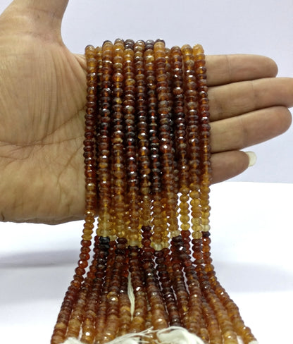 Hessonite Garnet Faceted Rondelle Beads 5.5-6 MM Hessonite Shaded Rondelle Beads Faceted Hessonite Garnet Beads for Jewelry Making Craft