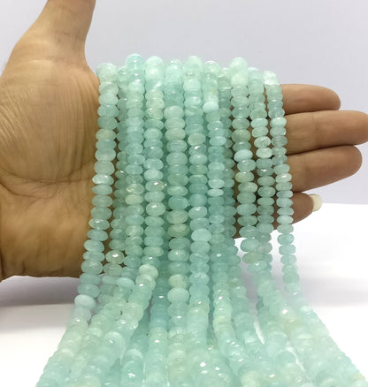 Aquamarine Faceted Rondelle Beads 8-9 MM Natural Aquamarine Rondelle Beads for Handmade Designer Jewelry Necklace & Bracelet Making Craft