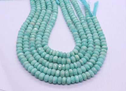 AAA Natural Amazonite Faceted Rondelle Beads, 8-9 MM Natural Amazonite Rondelle Beads, 13" Faceted Amazonite Beads for Designer Jewelry