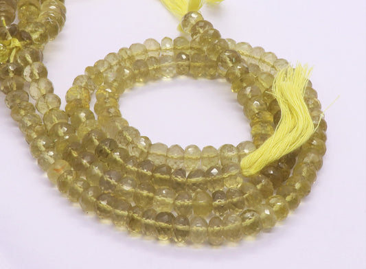AAA Natural Lemon Quartz Faceted Rondelle Beads, 8-9 MM and 9-10 MM Faceted Lemon Quartz Beads for Designer Jewelry