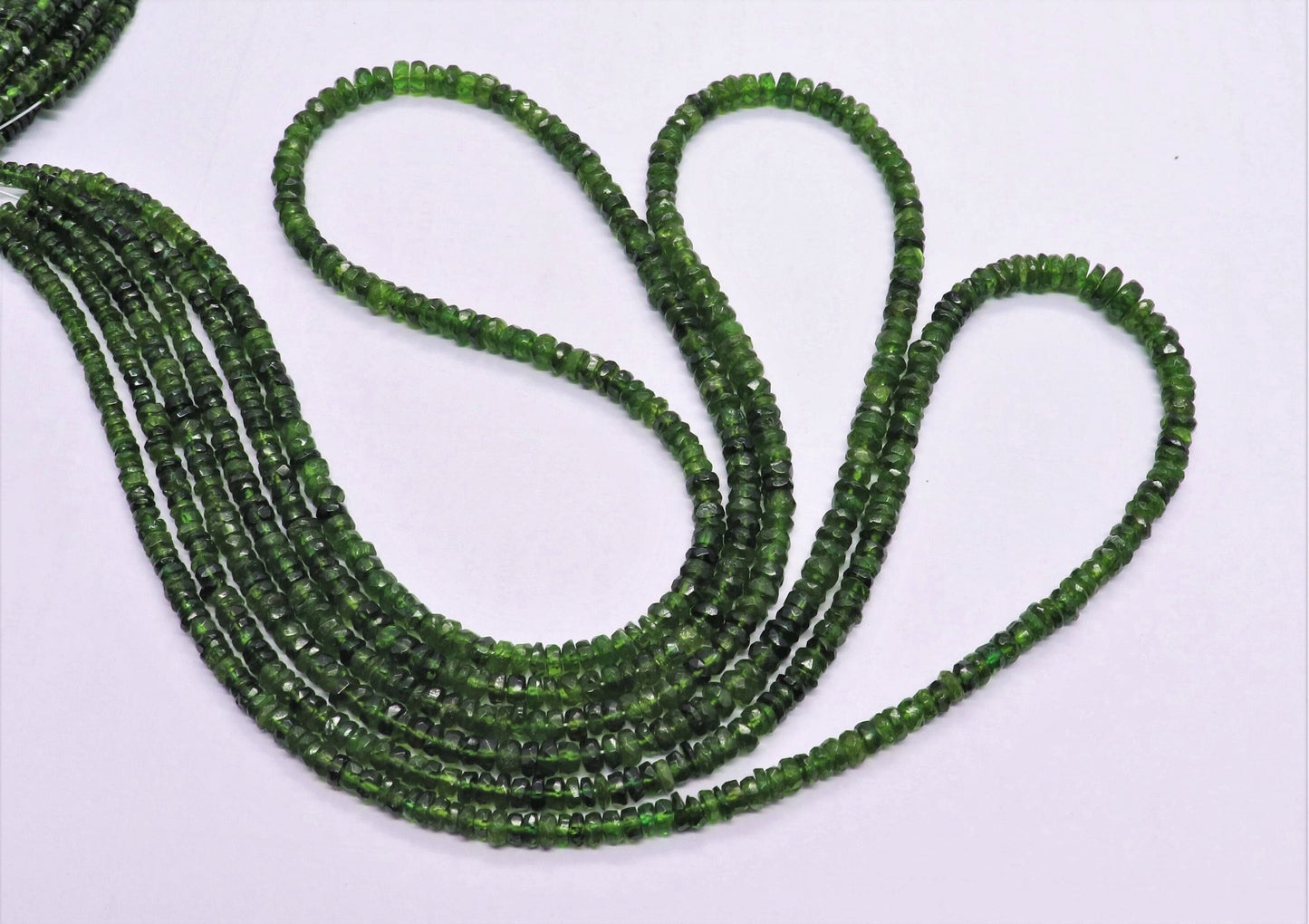 AAA+ Natural Chrome Diopside Faceted Rondelle Beads, 3-4.5 MM Natural Green Chrome Diopside Rondelle Beads, 18 Inch Chrome Diopside Necklace