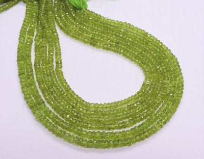 AAA+ Natural Peridot Faceted Rondelle Beads, 4.5-5.5 MM Natural Peridot Rondelle Beads, 13 Inch Parrot Green Peridot Rondelle Beads