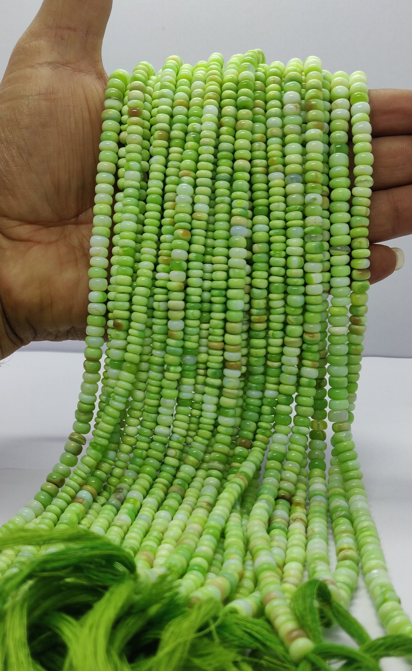 3 Strands Green Opal Rondelle Beads 5-6 MM Green Shaded Opal Smooth Gemstone Rondelle Beads for Handmade Designer Jewelry Craft Bijoux Beads