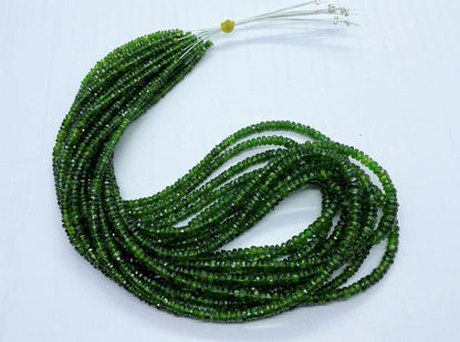 AAA+ Natural Chrome Diopside Faceted Rondelle Beads, 3-4.5 MM Natural Green Chrome Diopside Rondelle Beads, 18 Inch Chrome Diopside Necklace