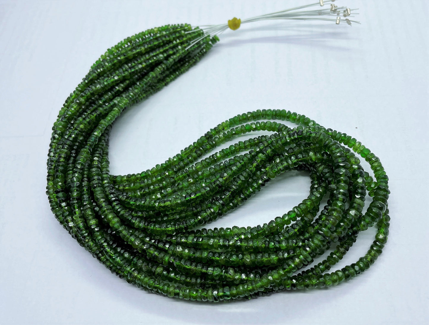 AAA+ Natural Chrome Diopside Faceted Rondelle Beads, 3-4.5 MM Natural Green Chrome Diopside Rondelle Beads, 18 Inch Chrome Diopside Necklace
