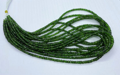 AAA+ Natural Chrome Diopside Faceted Rondelle Beads, 3-4.5 MM Natural Green Chrome Diopside Rondelle Beads, 18 Inch Chrome Diopside Necklace