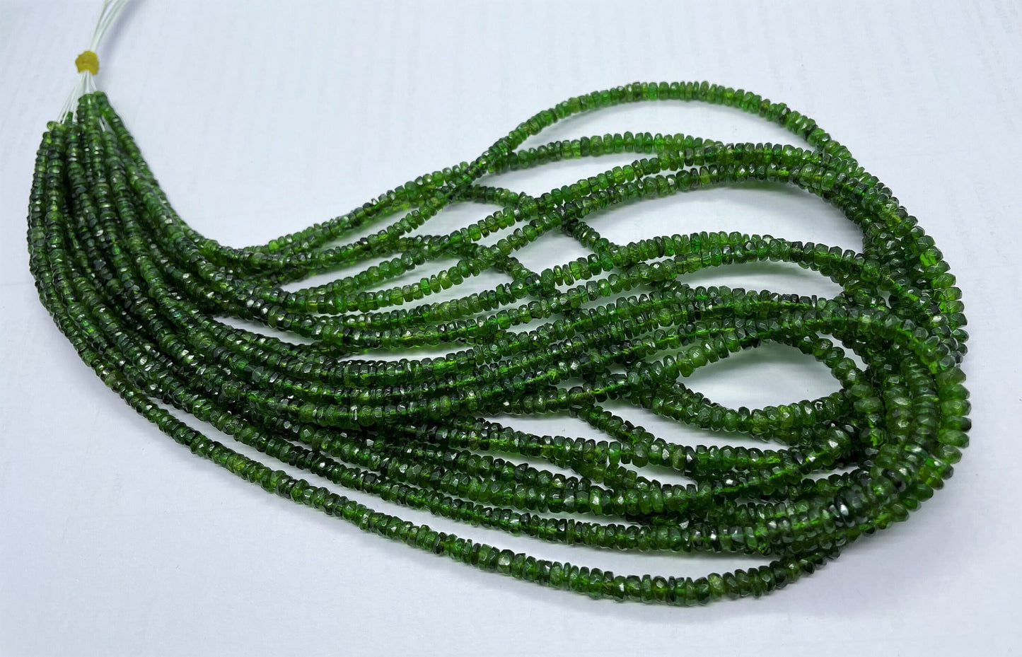 AAA+ Natural Chrome Diopside Faceted Rondelle Beads, 3-4.5 MM Natural Green Chrome Diopside Rondelle Beads, 18 Inch Chrome Diopside Necklace