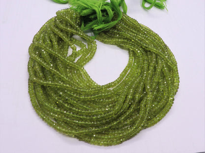 AAA+ Natural Peridot Faceted Rondelle Beads, 4.5-5.5 MM Natural Peridot Rondelle Beads, 13 Inch Parrot Green Peridot Rondelle Beads