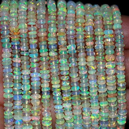 Excellent Quality Ethiopian Opal Smooth Rondelle Bead 4 MM Natural Multi Flash Ethiopian Opal Multi Fire Ethiopian Opal for Designer Jewelry