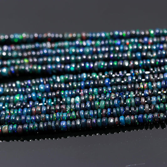 Excellent Black Ethiopian Opal Smooth Rondelle Beads 3-5 MM Natural Flashy Ethiopian Opal Multi Fire Ethiopian Opal for Designer Jewelry