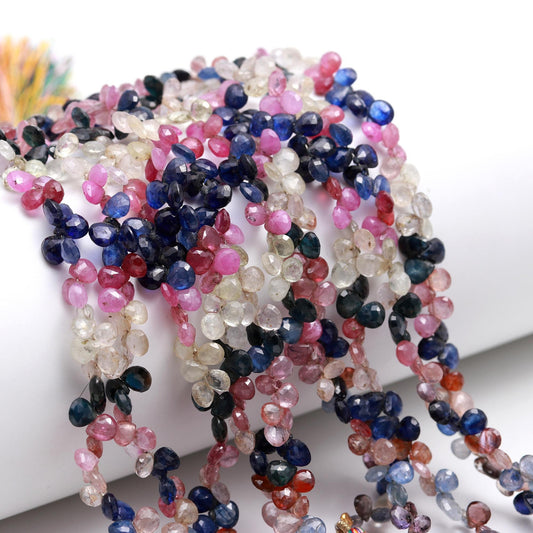 AAA Natural Multi Sapphire Faceted Heart Beads 4-5 MM Natural Multi Sapphire Beads Precious Beads for Designer Jewelry Necklace Making Craft