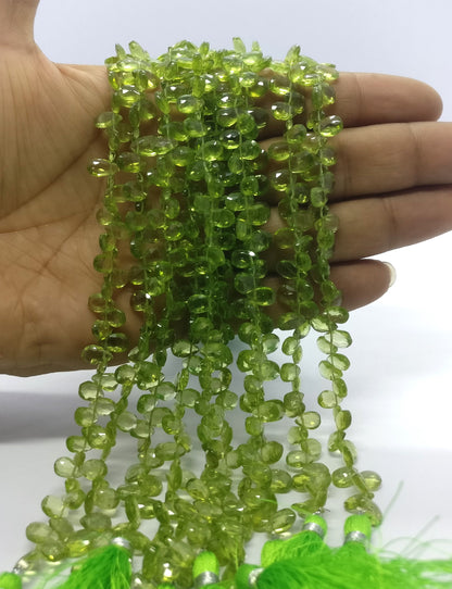 Peridot Pear Shape Beads Natural Peridot 5x7 MM Faceted Pear Briolettes Beads for Designer Jewelry Necklace Bracelet Pendant Making Craft