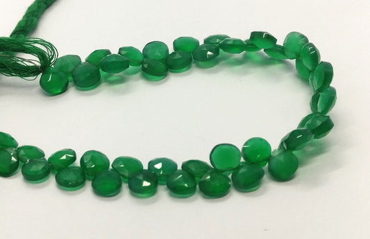Green Onyx Faceted Heart Beads Natural Green Onyx Heart Shape 8-8.5 MM Briolettes Beads for Jewelry Necklace Pendant Earrings Making Craft