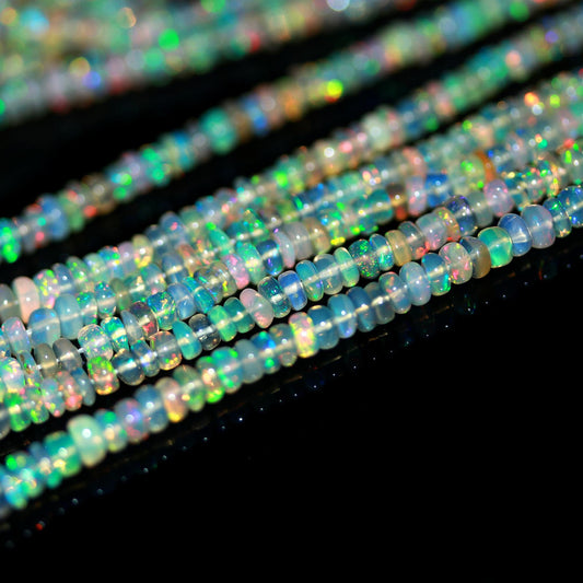 Excellent Quality Ethiopian Opal Smooth Rondelle Bead 4 MM Natural Multi Flash Ethiopian Opal Multi Fire Ethiopian Opal for Designer Jewelry