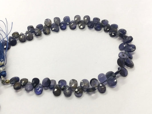 Iolite Faceted Pear Shape Beads Natural Iolite Pear Shape 6x8 MM Beads Faceted Iolite Briolettes for Jewelry Necklace Pendant Making Craft
