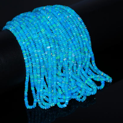 Super Quality Neon Blue Ethiopian Opal Smooth Rondelle Beads, 4 MM Natural Flashy Ethiopian Opal Beads,  Blue Ethiopian Opal Rondelle Beads