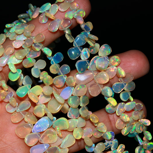 Multi Fire Ethiopian Opal Smooth Pear Beads Flashy Ethiopian Opal Beads AAA+ Quality 8 Inch Ethiopian Opal Beads for Jewelry Making Craft
