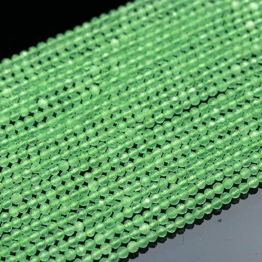 3 Strands Green Chalcedony Faceted Round Beads 3-3.25 MM Green Chalcedony Round Beads 13" Strand Natural Chalcedony for Jewelry Making Craft