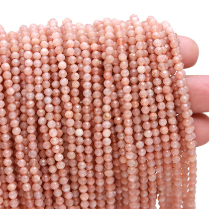 5 Strands Peach Moonstone Faceted Rondelle Beads 3 MM Natural Peach Moonstone Rondelle Beads 13" Strand Moonstone Beads for Jewelry Making