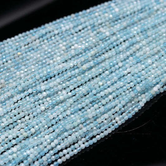 5 Strands Aquamarine Faceted Rondelle Beads 3MM Natural Aquamarine Rondelle Beads Faceted Aquamarine Beads for Jewelry Natural Stone Beads