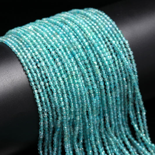 5 Strands Sky Blue Apatite Faceted Round Beads 3 MM Blue Apatite Round Beads Aqua Blue Apatite 13" Strand Natural Apatite for Jewelry Making
