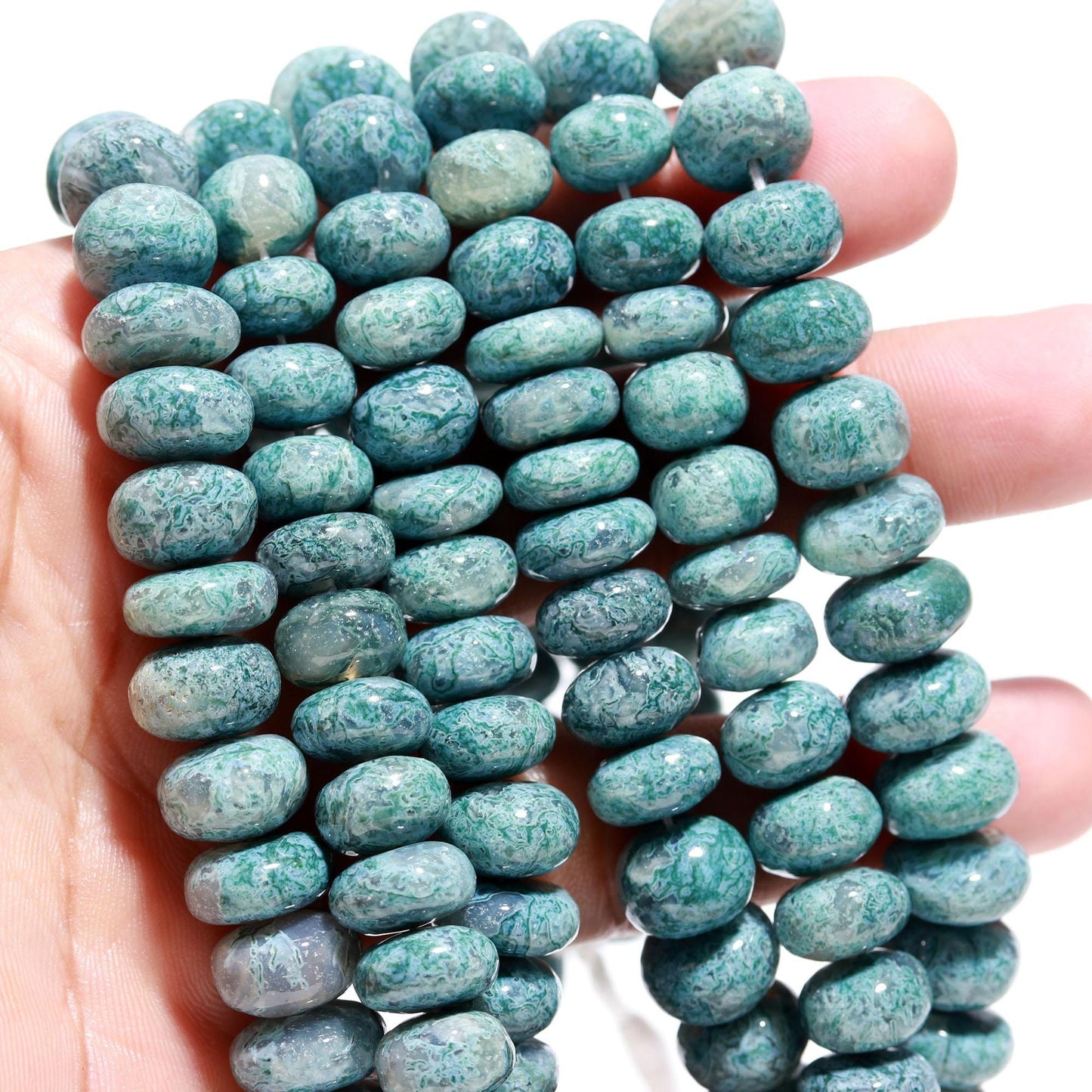 Moss Aquamarine Smooth Beads Natural Moss Aquamarine 8-12 MM Rondelle Smooth Bead Moss Aqua for Designer Handmade Jewelry Making Craft & Art