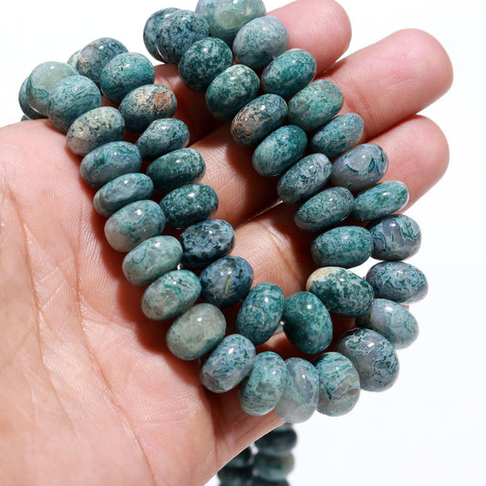 Moss Aquamarine Smooth Beads Natural Moss Aquamarine 8-12 MM Rondelle Smooth Bead Moss Aqua for Designer Handmade Jewelry Making Craft & Art