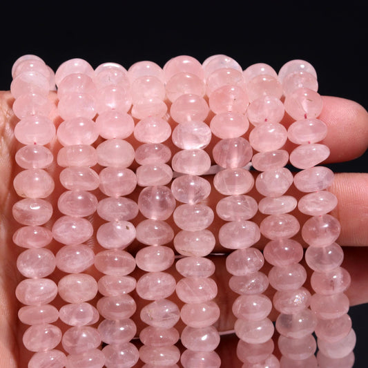 Rose Quartz Smooth Rondelle Natural Rose Quartz 8 MM -11 MM Pink Rose Quartz Smooth Rondelle Beads for Handmade Jewelry Making Craft & Art