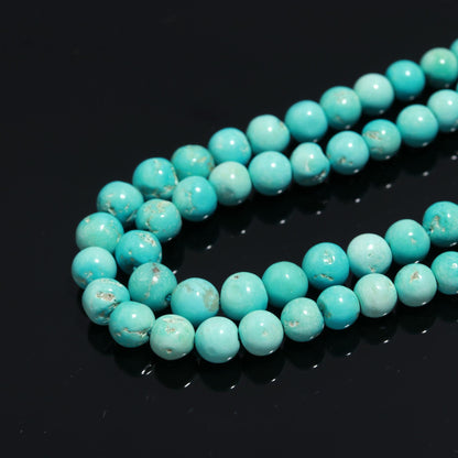 AAA Natural Arizona Turquoise Smooth Round Beads, 5.5-6.5 MM Smooth Round Turquoise Beads 17” Arizona Turquoise Round Beads Necklace Jewelry