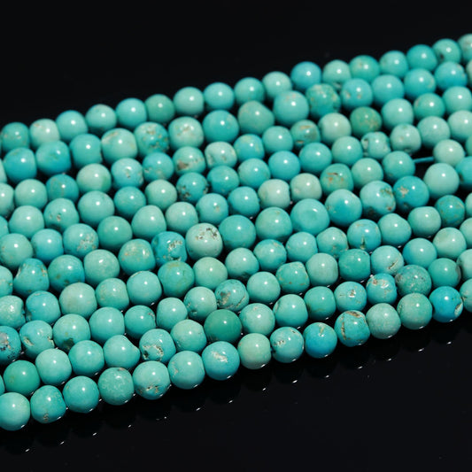 AAA Natural Arizona Turquoise Smooth Round Beads, 5.5-6.5 MM Smooth Round Turquoise Beads 17” Arizona Turquoise Round Beads Necklace Jewelry