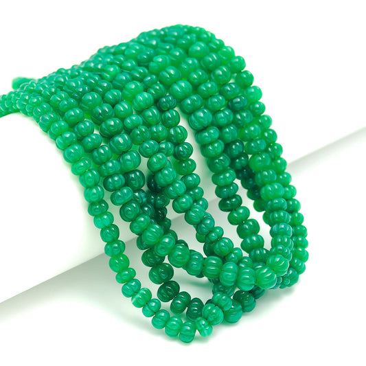 Green Onyx Pumpkin Carved Beads Natural Green Onyx Pumpkin Curved Beads AAA Quality 16 Inch Green Onyx Pumpkin Bead for Jewelry Making Craft