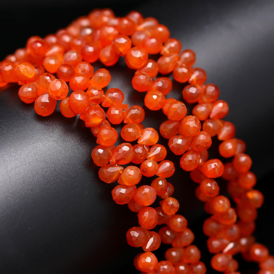 Carnelian Faceted Tear Shape Beads Natural Carnelian Tear Shape 5x7 MM Briolette for Handmade Designer Jewelry Necklace Pendant Making Craft