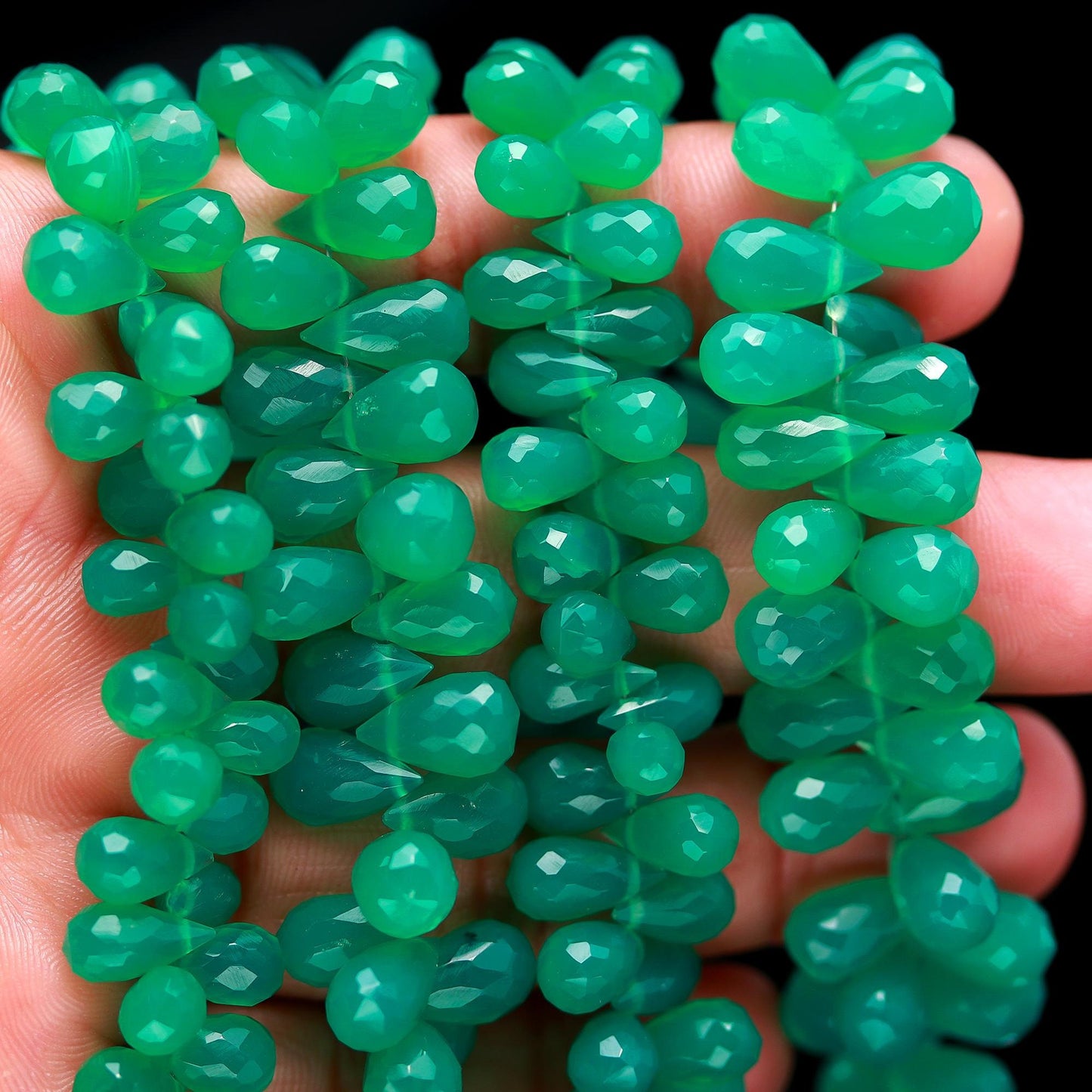 Green Onyx Faceted Tear Shape Beads Natural Green Onyx Tear Shape Briolettes Beads for Handmade Jewelry Necklace Pendant Earrings Making